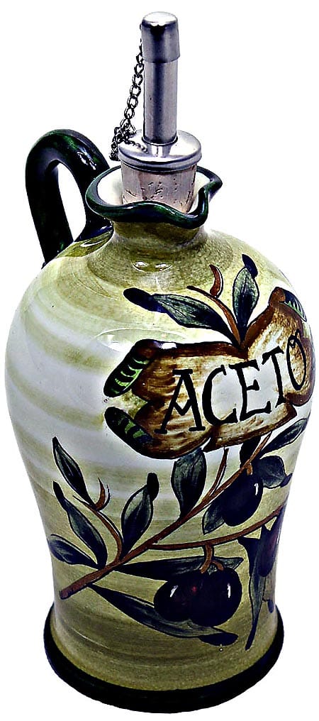 Ceramic Majolica Vinegar Dispenser Olive Green N 20cm