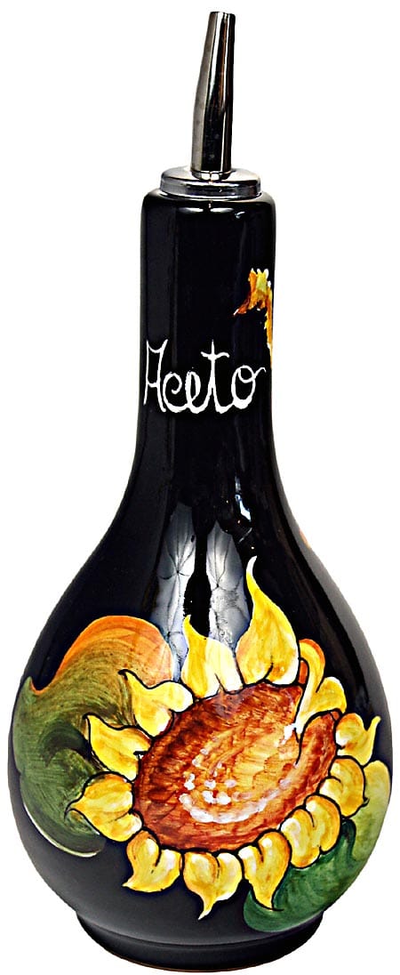 Ceramic Majolica Vinegar Dispenser Sunflower Black 20cm