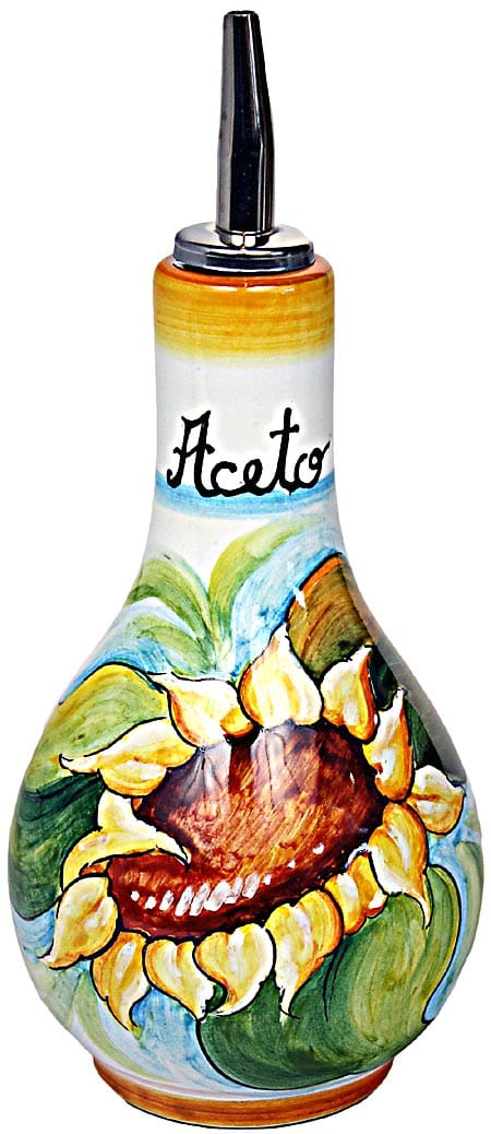 Ceramic Majolica Vinegar Dispenser Sunflower White 16cm