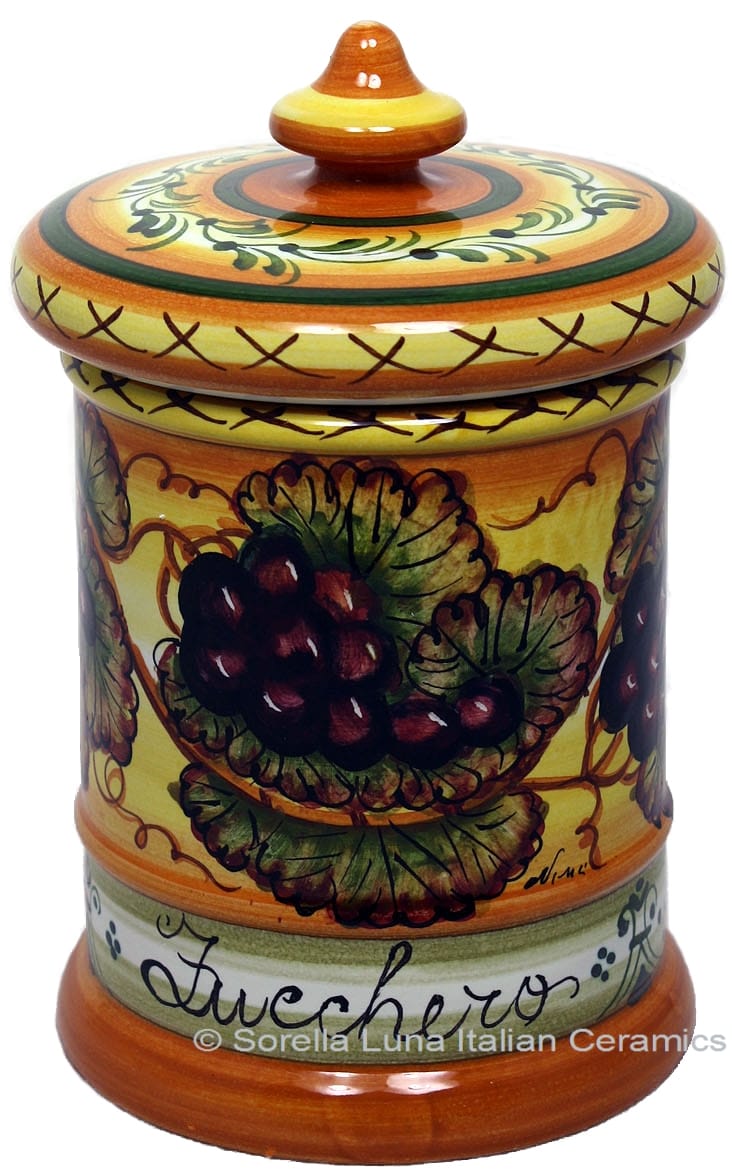 Ceramic Majolica Sugar Jar Tuscan Grapes 20cm