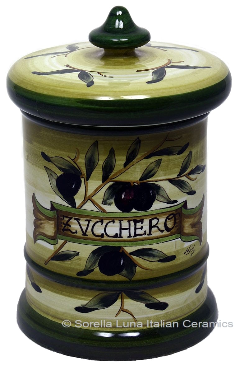 Ceramic Majolica Sugar Jar Tuscan Green Olive 20cm