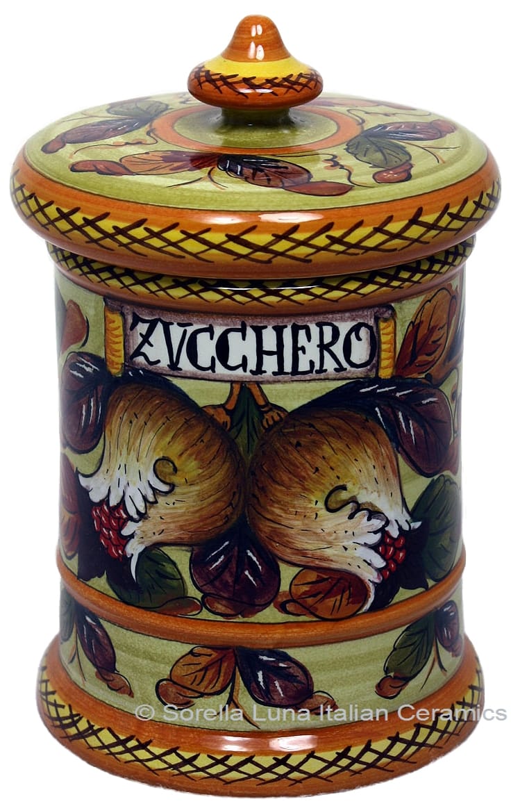 Ceramic Majolica Sugar Jar Tuscan Pomegranate 20cm