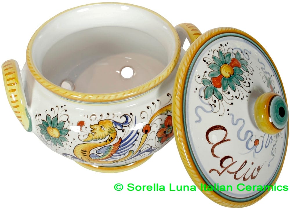 Ceramic Majolica Covered Garlic Jar
