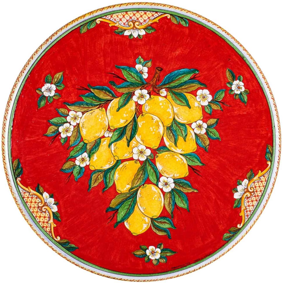 Medium Low Round Volcanic Table - Lemons on Red
