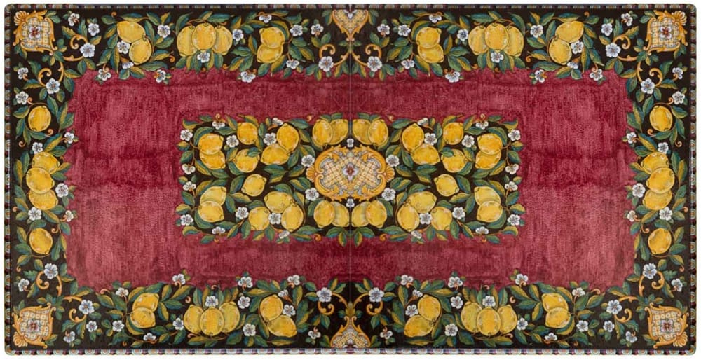 Extra Large Rectangular Volcanic Table - Lemons on Black and Red Background
