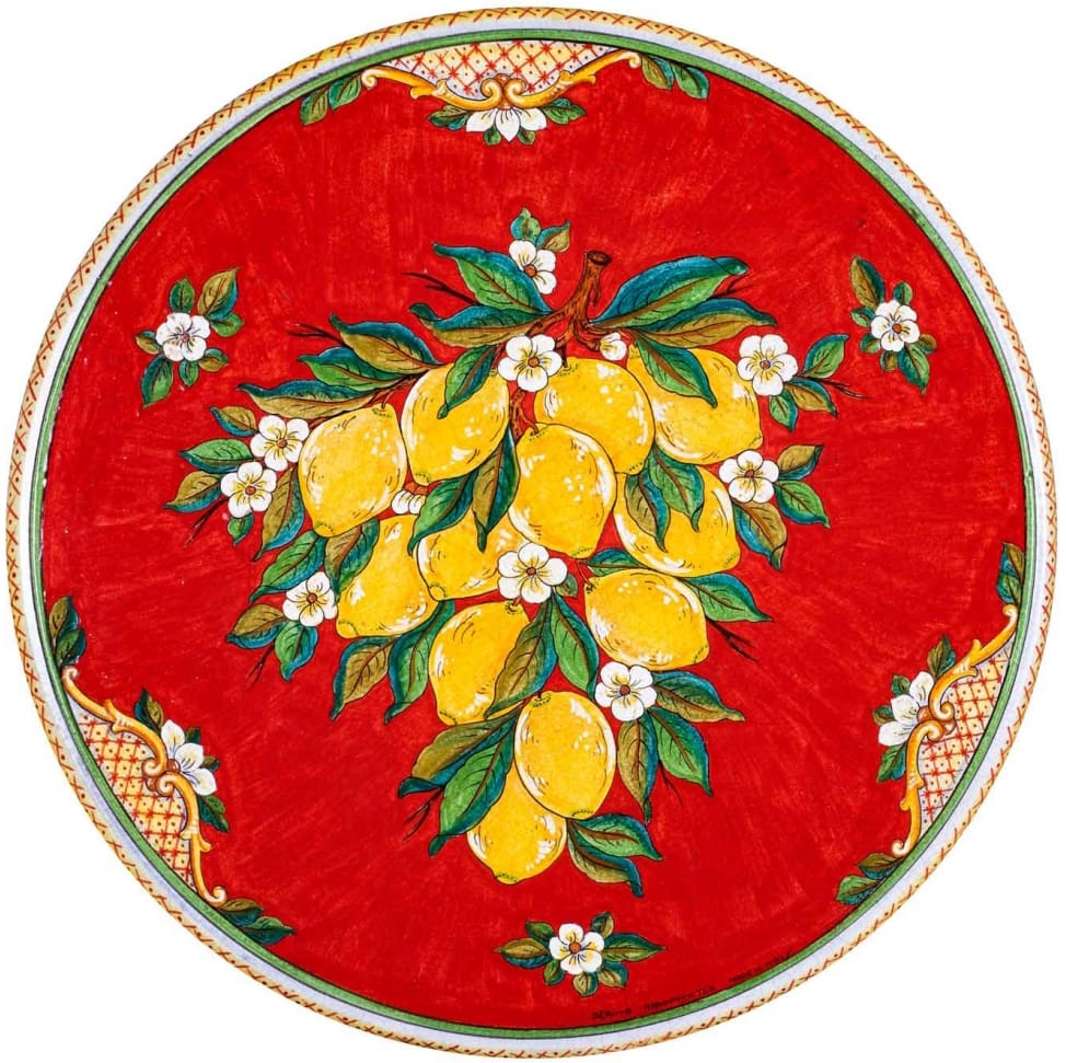 Medium High Round Volcanic Table - Lemons on Red
