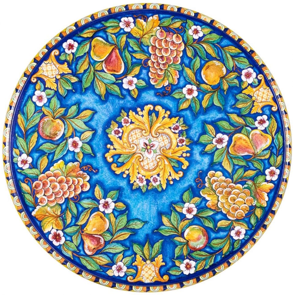 Medium High Round Volcanic Table - Frutta on Turquoise