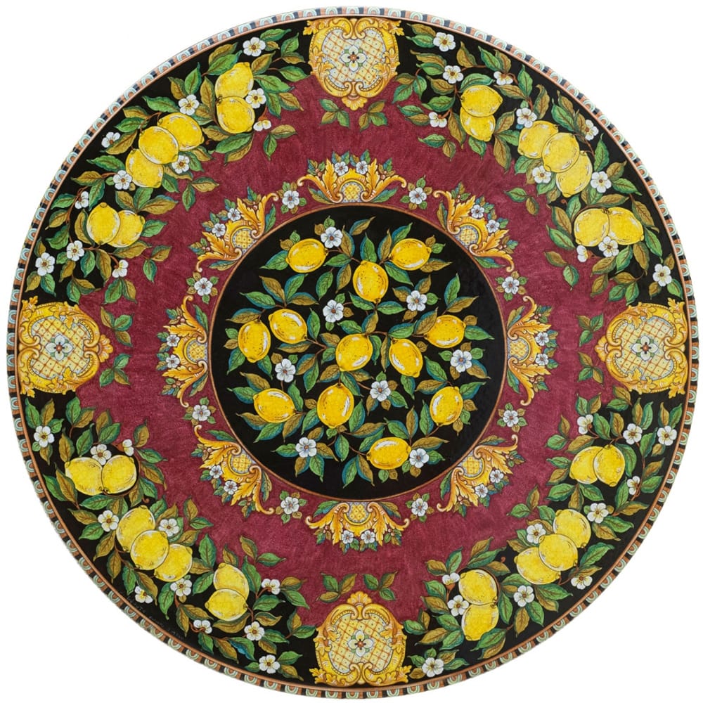 Extra Large High Round Volcanic Table - Lemons on Black and Red