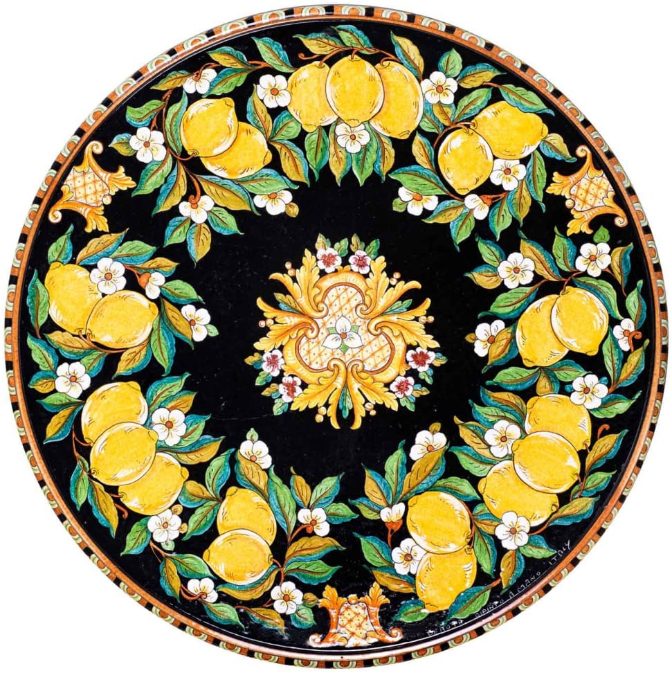 Medium High Round Volcanic Table - Lemons on Black