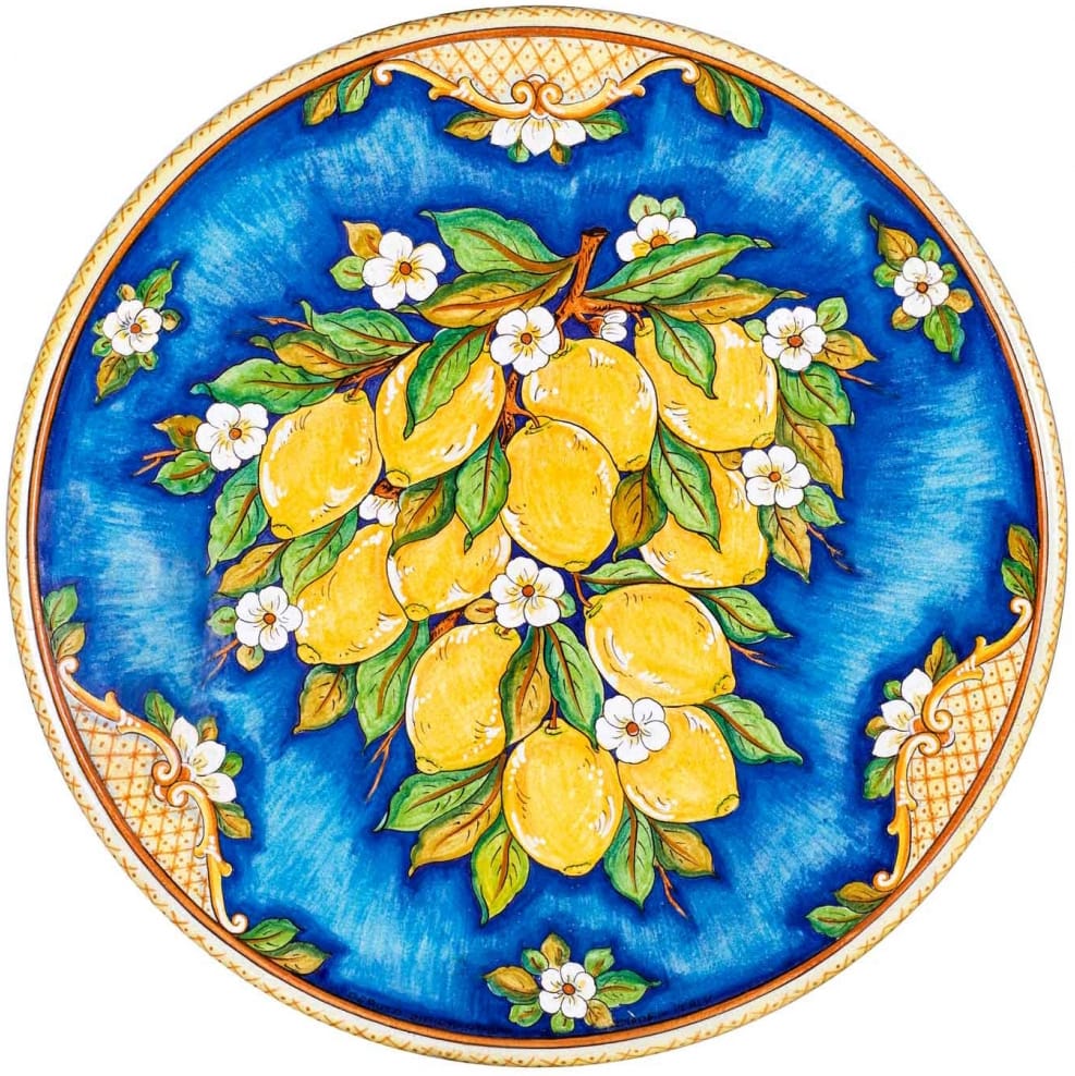 Medium High Round Volcanic Table - Lemons on Turquoise