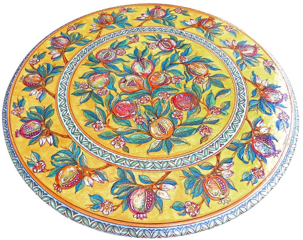 Large High Round Volcanic Table - Pomegranate on Yellow