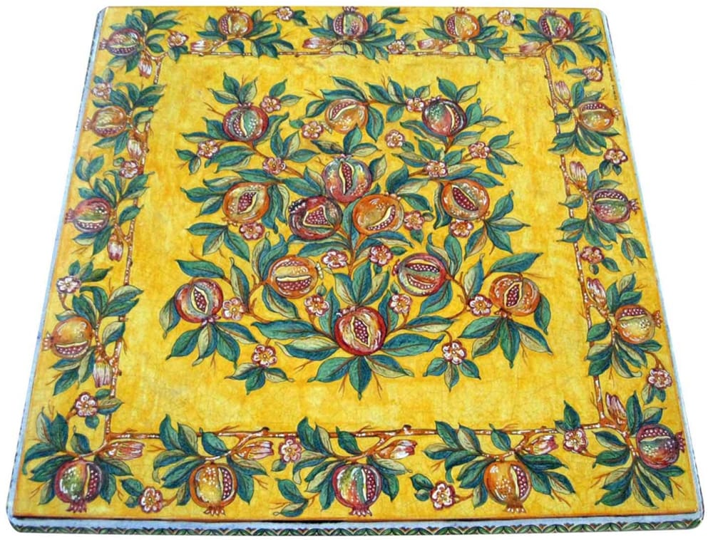 Large High Square Table - Pomegranates on Yellow