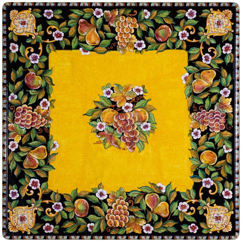 Large High Square Table - Frutta on Black and Yellow