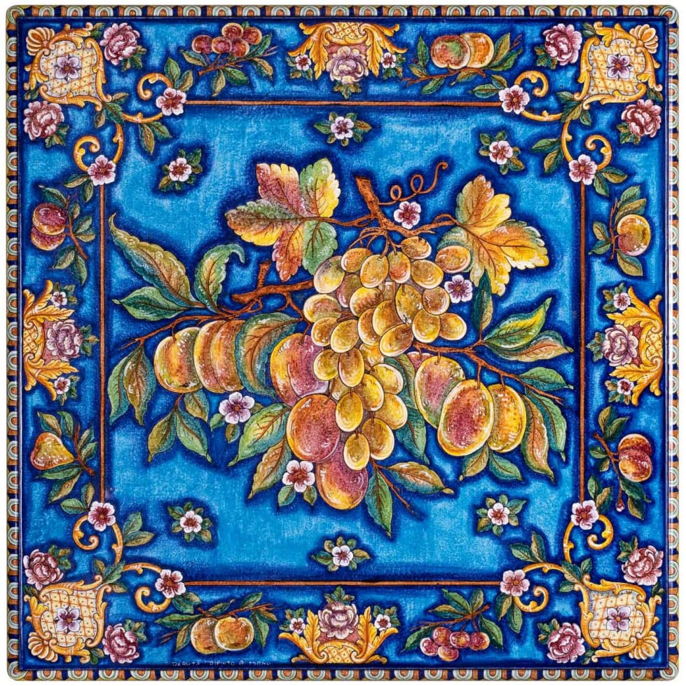 Large High Square Table - Frutta on Turquoise