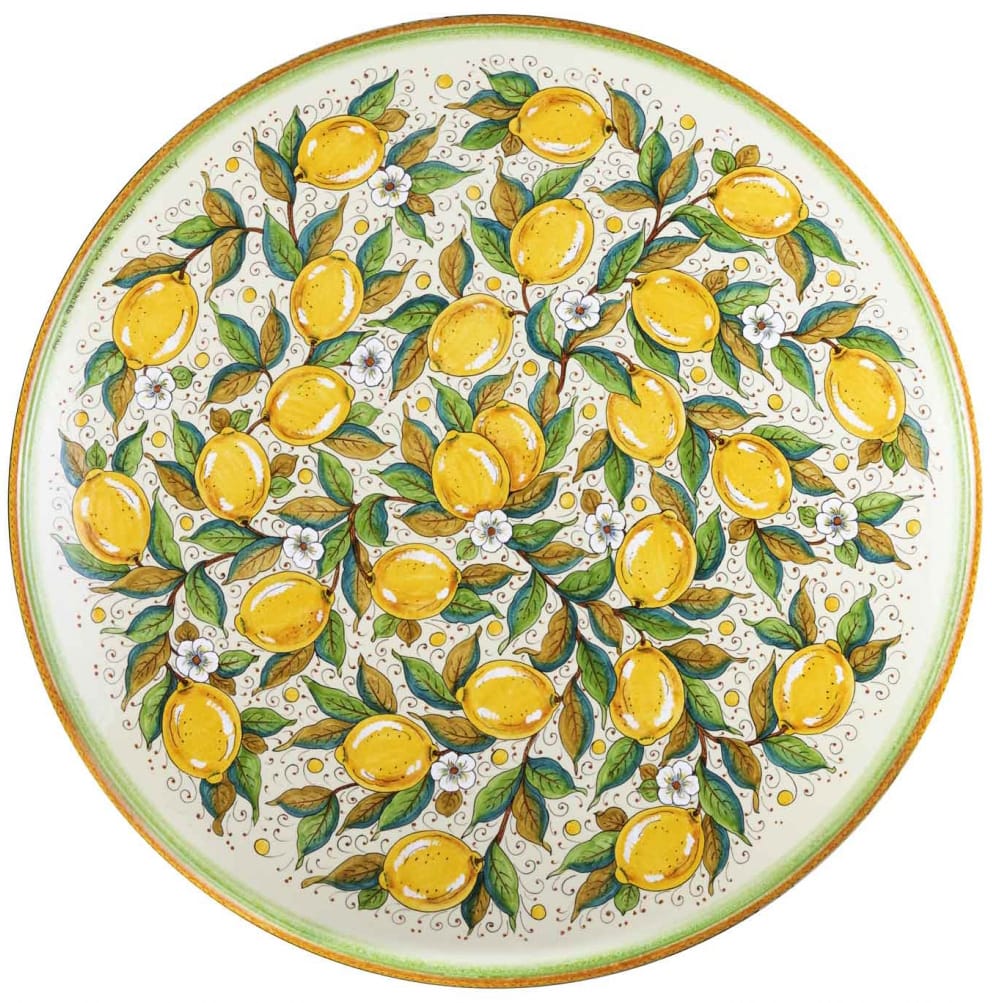 Large High Round Volcanic Table - Lemons on White